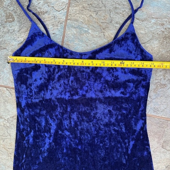 Forever 21 Velvet Slip Dress Small Blue Spaghetti Strap Whimsigoth 90s Mini - Picture 6 of 7